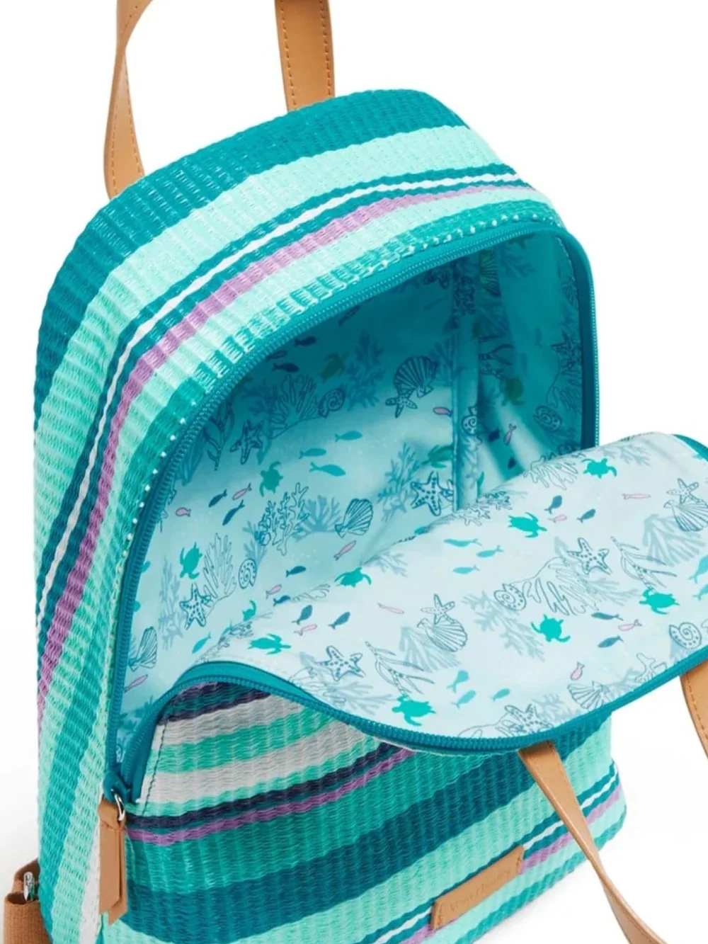 Vera Bradley Teal & Navy Stripe Straw Mini Totepack-NWT - Picture 5 of 6
